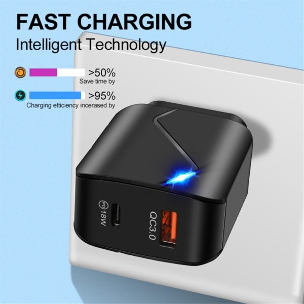 LZ-819A+C QC3.0 USB + PD 18W USB-C / Type-C-interfaces Reislader met indicatielampje, US-stekker, US Plug