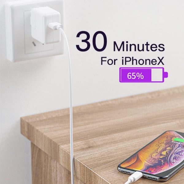 LZ-819A+C 18W QC3.0 USB + PD USB-C / Type-C-interface reislader met indicatielampje + USB naar 8-pins datakabelset voor snel opladen, EU-stekker, EU Plug