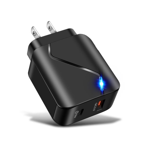 LZ-819A+C 18W QC3.0 USB + PD USB-C / Type-C Interface Reislader met Indicatielampje + USB naar USB-C / Type-C Datakabelset voor snel opladen, US-stekker, US Plug