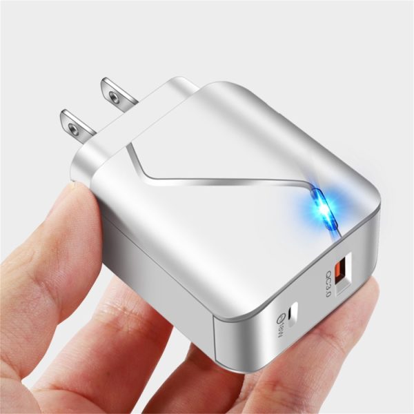 LZ-819A+C 18W QC3.0 USB + PD USB-C / Type-C Interface Reislader met Indicatielampje + USB naar USB-C / Type-C Datakabelset voor snel opladen, US-stekker, US Plug