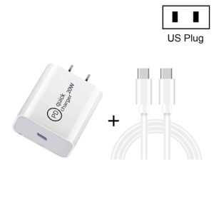 SDC-20W 2 in 1 PD 20W USB-C / Type-C reisoplader + 3A PD 3.0 USB-C / Type-C naar USB-C / Type-C snellaaddatakabelset, kabellengte: 1m,, US Plug, EU Plug, UK Plug