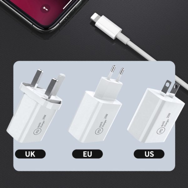 SDC-20W 2 in 1 PD 20W USB-C / Type-C reislader + 3A PD3.0 USB-C / Type-C naar 8-pins snellaaddatakabelset, kabellengte: 1m,, US Plug, EU Plug, UK Plug