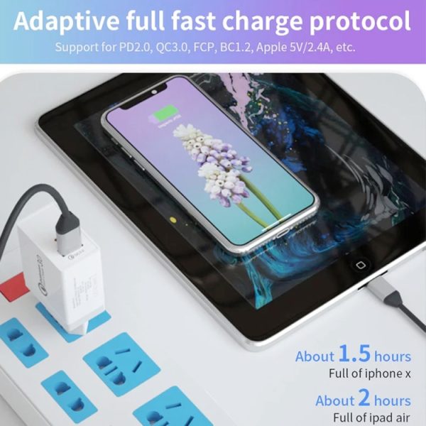 SDC-18W 18W PD 3.0 + QC 3.0 USB Dual Fast Charging Universele reislader met USB naar Type-C / USB-C snellaadgegevenskabel, AU-stekker