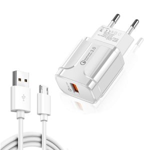 LZ-023 18W QC 3.0 USB draagbare reislader + 3A USB naar micro-USB-datakabel, EU-stekker, Micro USB Data Cable, EU Plug