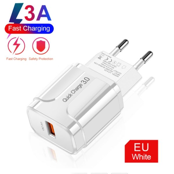 LZ-023 18W QC 3.0 USB draagbare reislader + 3A USB naar micro-USB-datakabel, EU-stekker, Micro USB Data Cable, EU Plug
