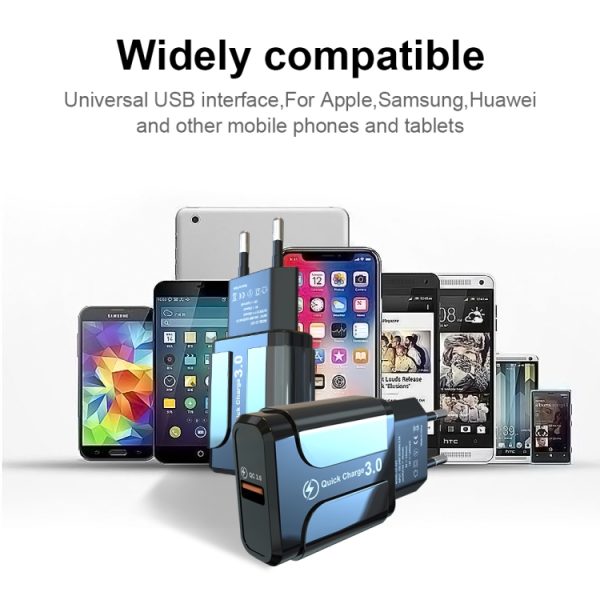 LZ-023 18W QC 3.0 USB draagbare reislader + 3A USB naar micro-USB-datakabel, EU-stekker, Micro USB Data Cable, EU Plug