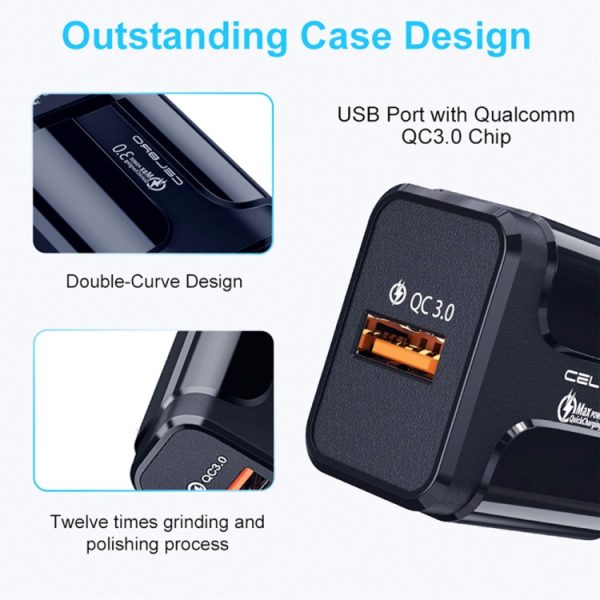 LZ-023 18W QC 3.0 USB draagbare reislader + 3A USB naar micro-USB-datakabel, EU-stekker, Micro USB Data Cable, EU Plug