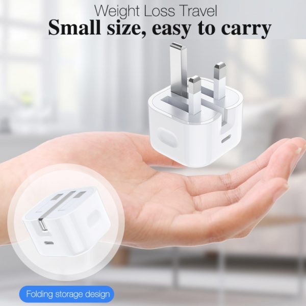 A2344 20W PD 3.0 Type-C / USB-C opvouwbare reislader + USB-C / Type-C naar Type-C snellaaddatakabelset, UK-stekker, lengte: 2m