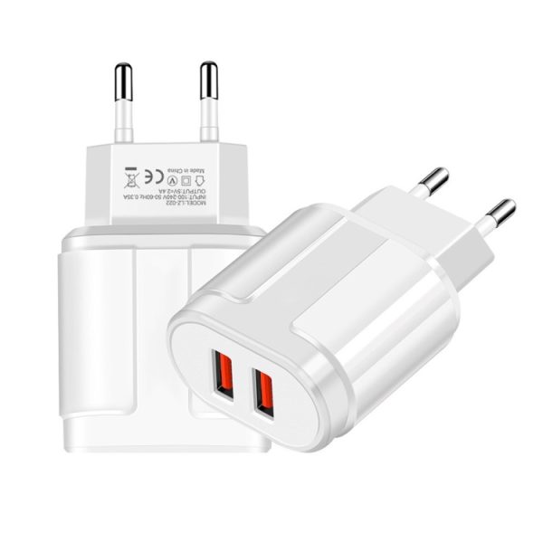 Dubbele USB draagbare reisoplader + 1 meter USB naar Type-C datakabel, EU-stekker
