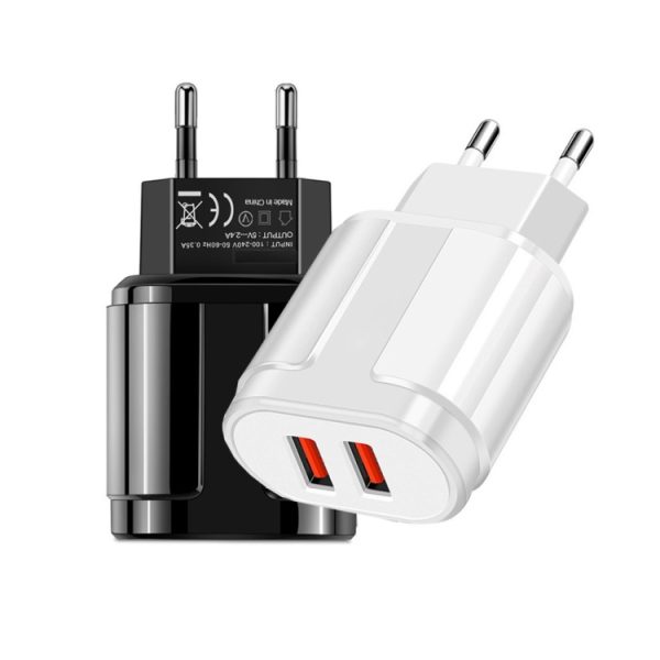 Dubbele USB draagbare reisoplader + 1 meter USB naar Type-C datakabel, EU-stekker
