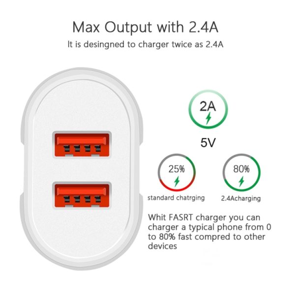 Dubbele draagbare USB-reisoplader + 1 meter USB naar micro-USB-datakabel, Amerikaanse stekker