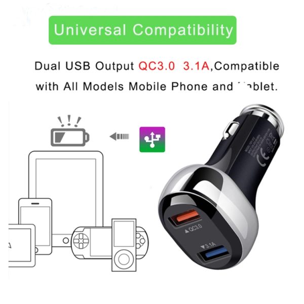 YSY-312 2-in-1 18W draagbare QC3.0 dubbele USB-autolader + 1m 3A USB naar 8-pins datakabelset, with 8 Pin Cable