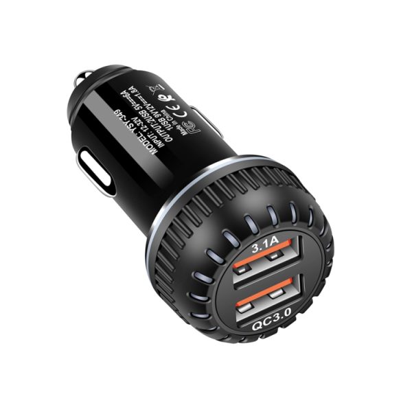 YSY-349 QC3.0 Dual USB-poort Autolader + 1m 3A USB naar Micro USB Datakabel, with Micro USB Cable