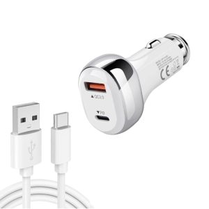 YSY-312PD QC3.0 18W USB + PD 20W USB-C / Type-C autolader met USB naar USB-C / Type-C datakabel, PD 20W with USB-C / Type-C Cable