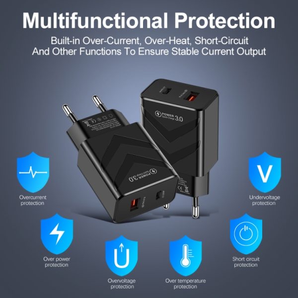 LZ-715 20W PD + QC 3.0 snelladende reislader met twee poorten en USB naar micro-USB-datakabel, EU-stekker, USB to Micro USB Data Cable, EU Plug