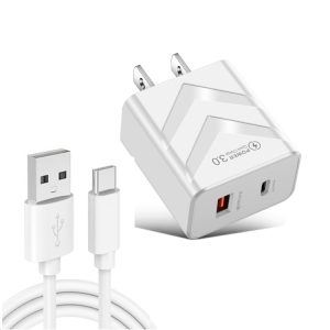LZ-715 20W PD + QC 3.0 Dual-port Fast Charge reislader met USB naar Type-C datakabel, US-stekker, USB to Type-C Data Cable, US Plug