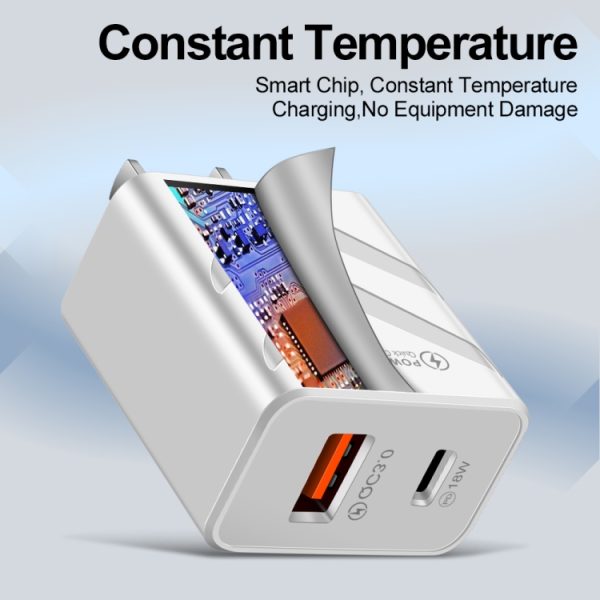 LZ-715 20W PD + QC 3.0 Dual-port Fast Charge reislader met USB naar Type-C datakabel, US-stekker, USB to Type-C Data Cable, US Plug