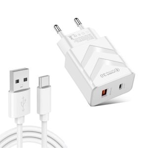 LZ-715 20W PD + QC 3.0 snellader met dubbele poort en USB naar type-C datakabel, EU-stekker, USB to Type-C Data Cable, EU Plug
