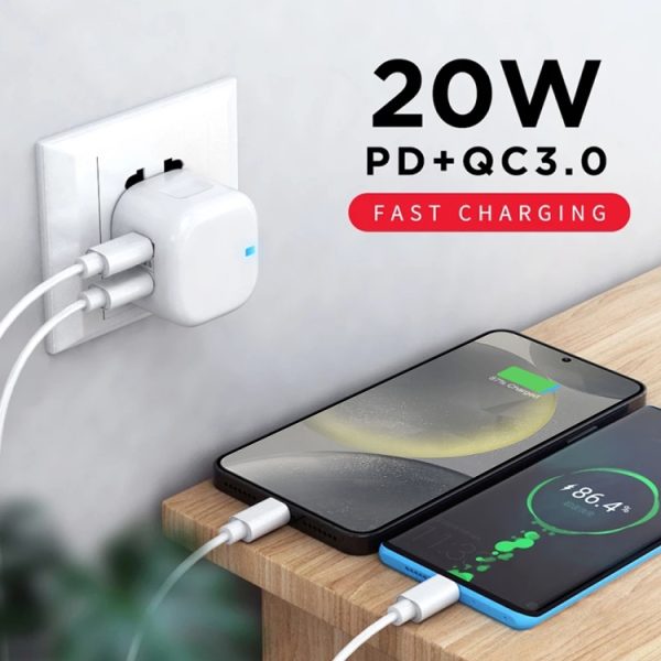YSY-6087PD 20W PD3.0 + QC3.0 Dual Fast Charge reislader met USB naar Type-C datakabel, EU Plug, US Plug, UK Plug