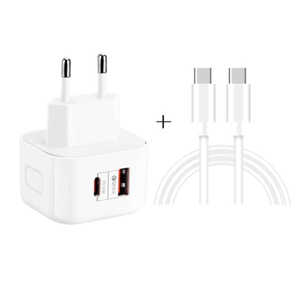 YSY-6087PD 20W PD3.0 + QC3.0 Dual Fast Charge reislader met Type-C naar Type-C datakabel, EU Plug, US Plug, UK Plug