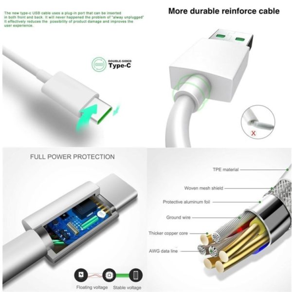 XJ-63 5A USB naar Type-C Super Flash-oplaadgegevenskabel voor OPPO, 1m, 1.5m, 2m