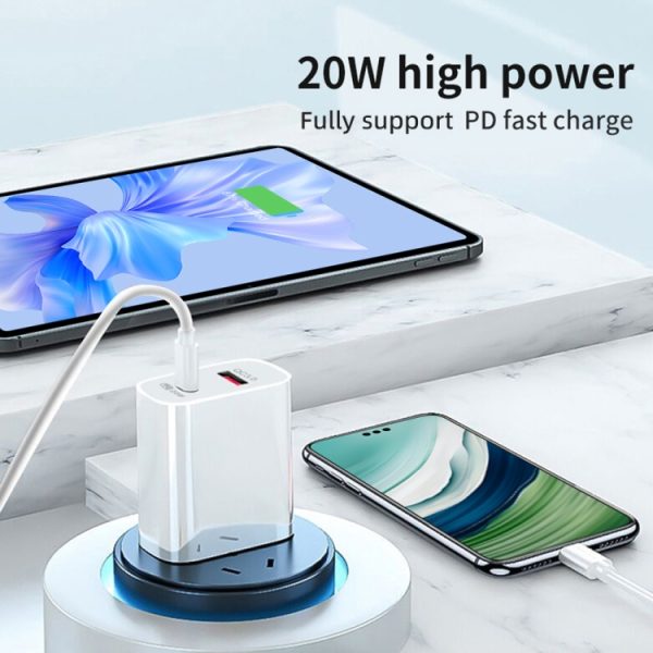 20 W PD Type-C + QC 3.0 USB-interface Snelladende reislader met USB naar Type-C snelladende datakabel, EU Plug, US Plug, AU Plug