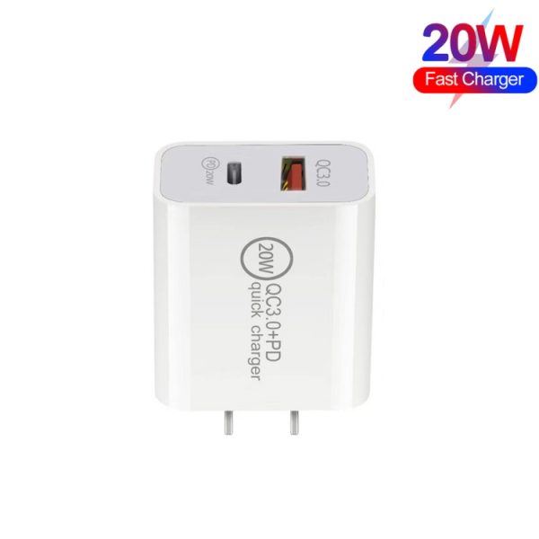 20W PD Type-C + QC 3.0 USB-interface Snelladende reislader met USB-C / Type-C naar Type-C snelladende datakabel, US Plug, AU Plug, EU Plug