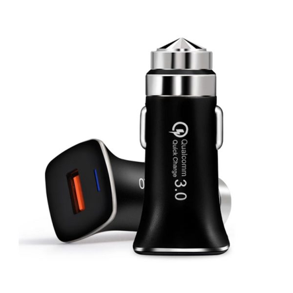 LZ-328 Veiligheidshamer Type QC3.0 USB + USB-C / Type-C snelladende autolader