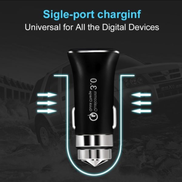 LZ-328 Veiligheidshamer Type QC3.0 USB + USB-C / Type-C snelladende autolader