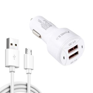 TE-092 36W dubbele QC3.0 USB snelle autolader + USB naar micro-USB datakabelset, with Micro USB Cable