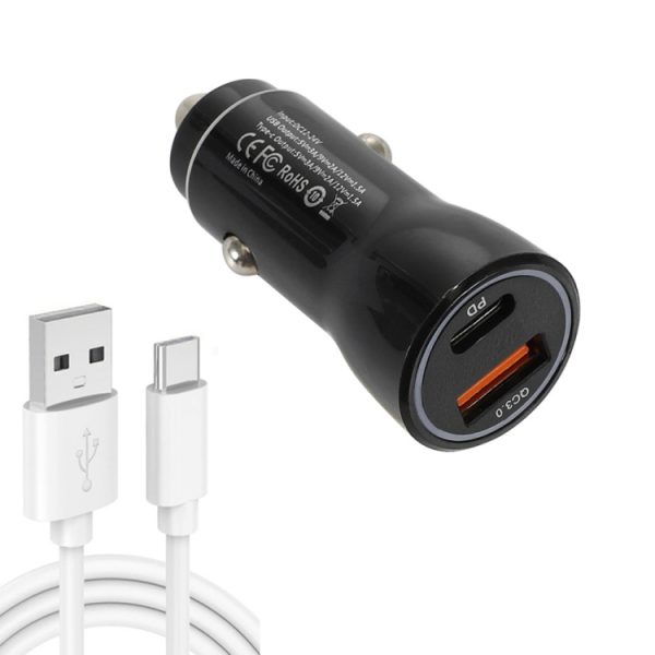 P21 draagbare PD 20W + QC3.0 18W dubbele poort snelle autolader met USB naar Type-C kabelset, with Type-C Cable