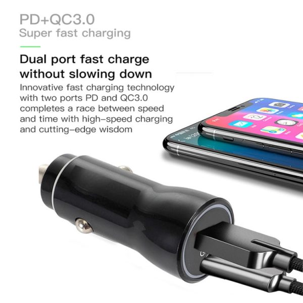 P21 draagbare PD 20W + QC3.0 18W dubbele poort snelle autolader met USB naar Type-C kabelset, with Type-C Cable