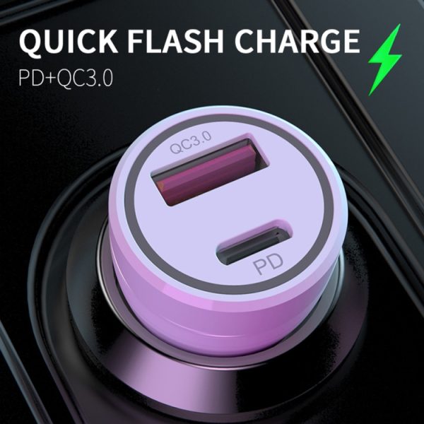 P21 draagbare PD 20W + QC3.0 18W dubbele poort snelle autolader met USB naar Type-C kabelset, with Type-C Cable