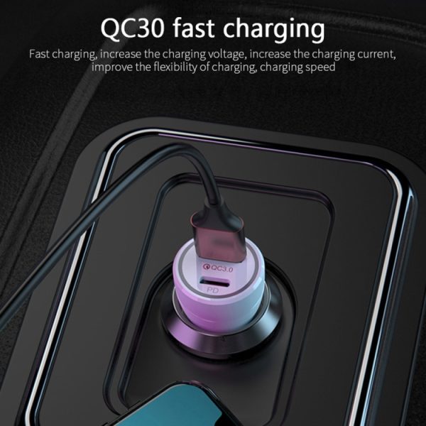 P21 draagbare PD 20W + QC3.0 18W dubbele poort snelle autolader met USB naar Type-C kabelset, with Type-C Cable