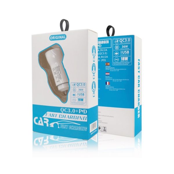 P21 draagbare PD 20W + QC3.0 18W dubbele poort snelle autolader met USB naar Type-C kabelset, with Type-C Cable