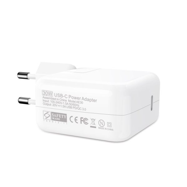 30 W USB-C / Type-C draagbare voedingsadapter voor laptops met 1,8 m USB-C / Type-C naar USB-C / Type-C oplaadkabel,, 30W UK Plug, 30W AU Plug, 30W US Plug, 30W EU Plug