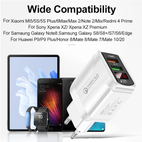 F002C QC3.0 USB + USB 2.0 snellader met digitaal LED-display voor mobiele telefoons en tablets, UK-stekker, UK Plug