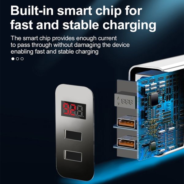 F002C QC3.0 USB + USB 2.0 led digitaal display snellader met USB naar type-C datakabel, UK-stekker, UK Plug +  Type-C Cable