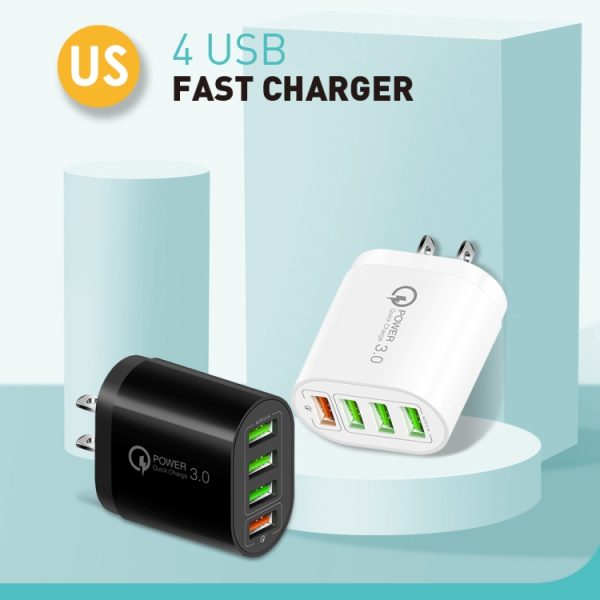 QC-04 QC3.0 + 3 x USB 2.0 multi-poorten oplader voor mobiele telefoon, tablet, US-stekker, US Plug