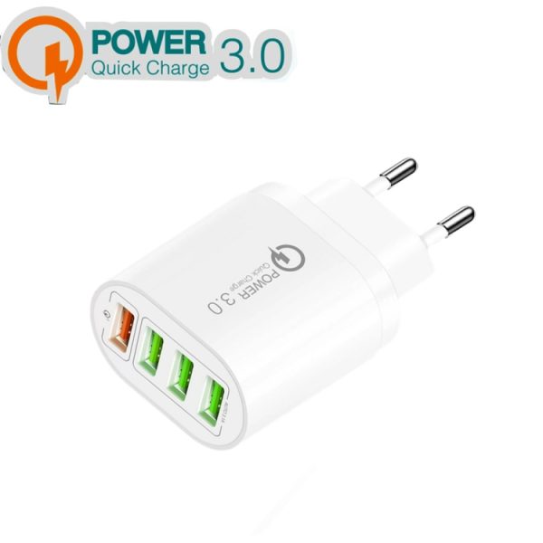 QC-04 QC3.0 + 3 x USB 2.0 multi-poorten oplader voor mobiele telefoon tablet, EU-stekker, EU Plug