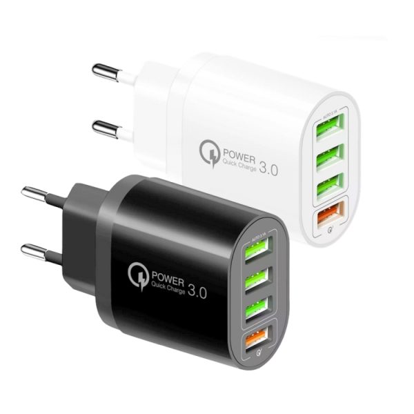 QC-04 QC3.0 + 3 x USB 2.0 multi-poorten oplader voor mobiele telefoon tablet, EU-stekker, EU Plug