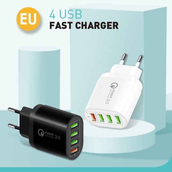 QC-04 QC3.0 + 3 x USB 2.0 multi-poorten oplader voor mobiele telefoon tablet, EU-stekker, EU Plug