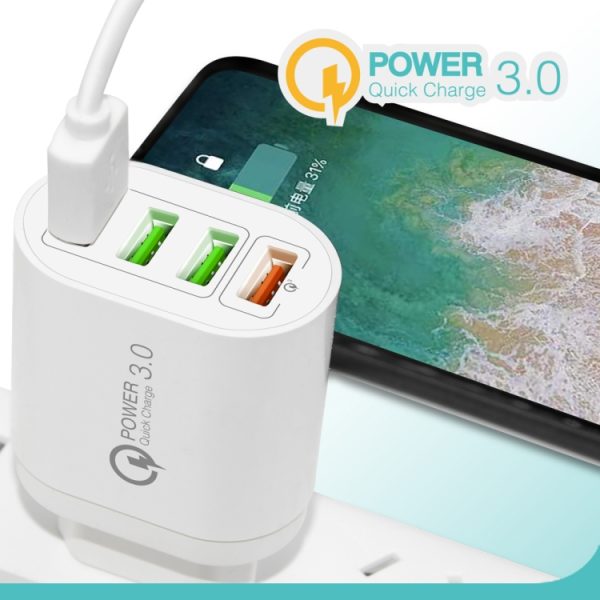 QC-04 QC3.0 + 3 x USB 2.0 multi-poorten oplader voor mobiele telefoon tablet, EU-stekker, EU Plug