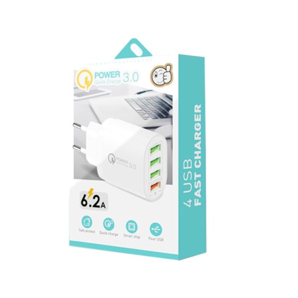 QC-04 QC3.0 + 3 x USB 2.0 multi-poorten oplader voor mobiele telefoon tablet, EU-stekker, EU Plug