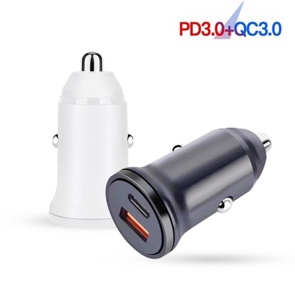 WKN-707 PD 20W USB-C / Type-C + QC 3.0 25W USB mini-autolader met USB-C / Type-C naar 8-pins datakabel, kabellengte: 1m
