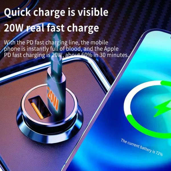 WKN-707 PD 20W USB-C / Type-C + QC 3.0 25W USB mini-autolader met USB-C / Type-C naar 8-pins datakabel, kabellengte: 1m