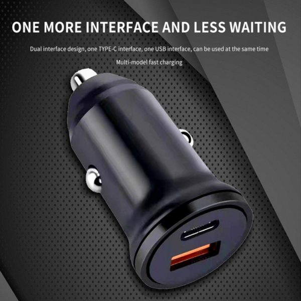 WKN-707 PD 20W USB-C / Type-C + QC 3.0 25W USB mini-autolader met USB-C / Type-C naar 8-pins datakabel, kabellengte: 1m