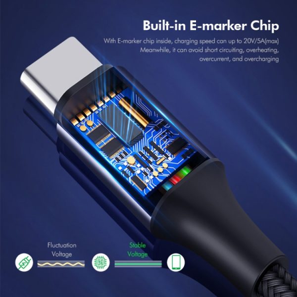 ENKAY PD100W 5A USB-C / Type-C naar Type-C snellaadkabel met E-markering, 1m, 2m