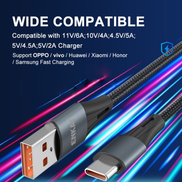 ENKAY 66W USB naar USB-C / Type-C volledig protocol 6A snellaadgegevenskabel, 1m, 2m
