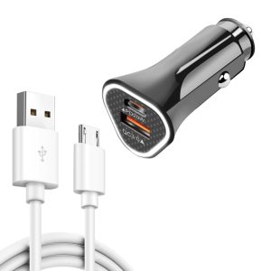 TE-P23 38W PD 20W USB-C / Type-C + QC3.0 USB Driehoek Autolader + USB naar Micro USB Datakabel, Lengte: 1m, with Micro USB Cable
